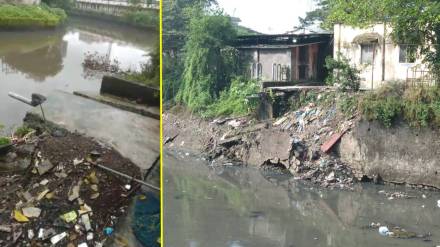 Collapsed drain wall near the de-seeding center in kalyan Collapsed drain wall near the de-seeding center in kalyan