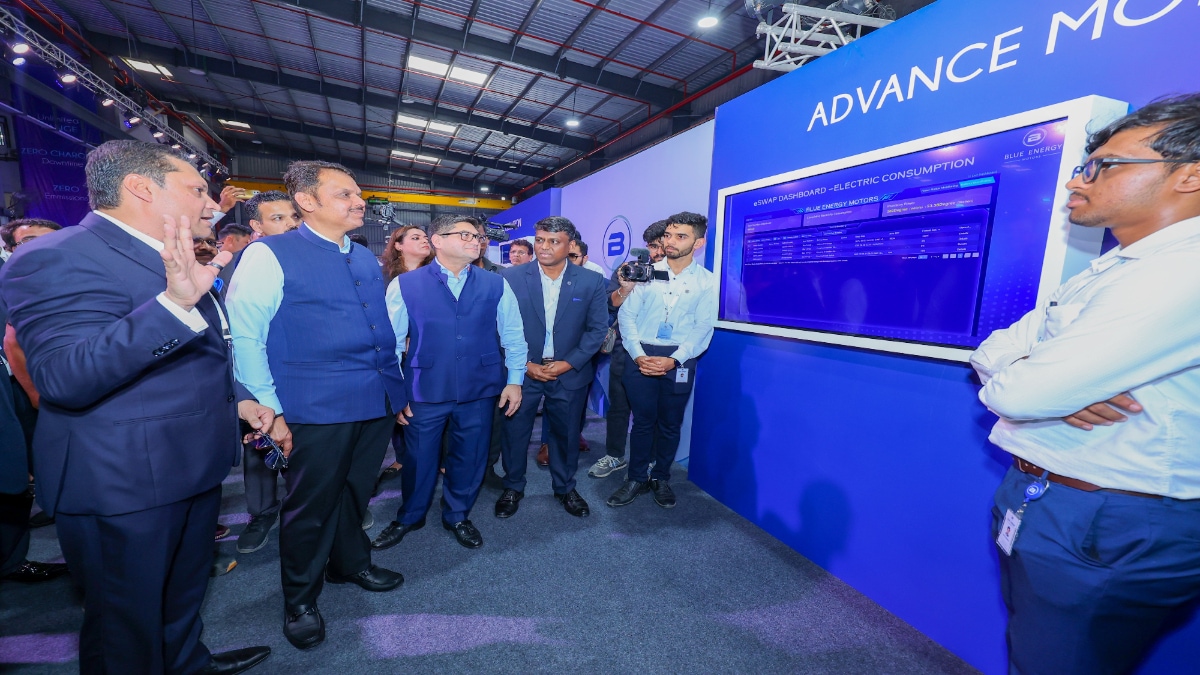 india Blue Energy electric truck tesla moment cm Fadnavis Chakan Maharashtra EV Battery Technology pune