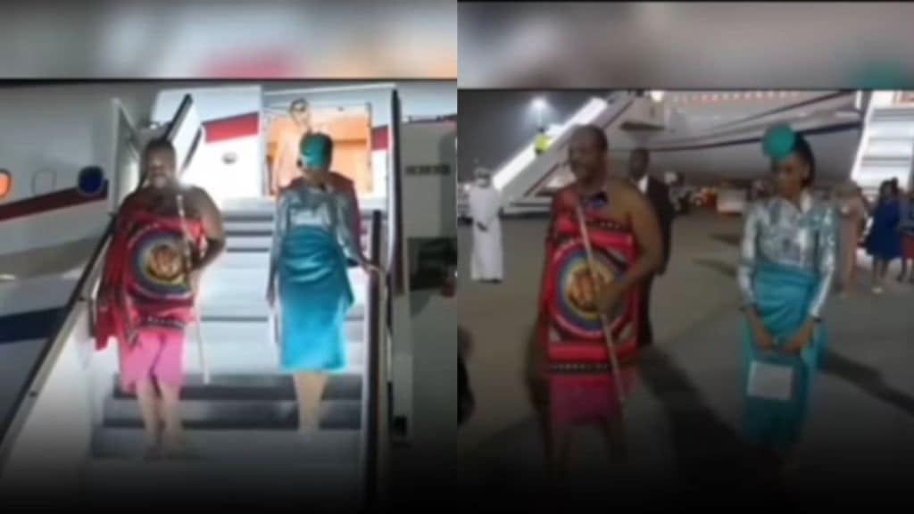 Video of african country Eswatinis King arriving in Abu Dhabi UAE with 15 Wives 100 aides resurfaces