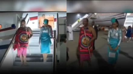 Video of african country Eswatinis King arriving in Abu Dhabi UAE with 15 Wives 100 aides resurfaces
