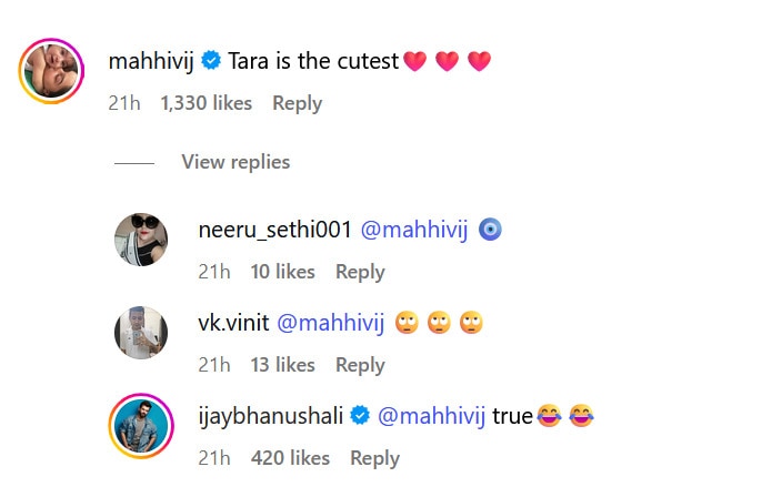 mahhi vij comment on jay bhanushali post
