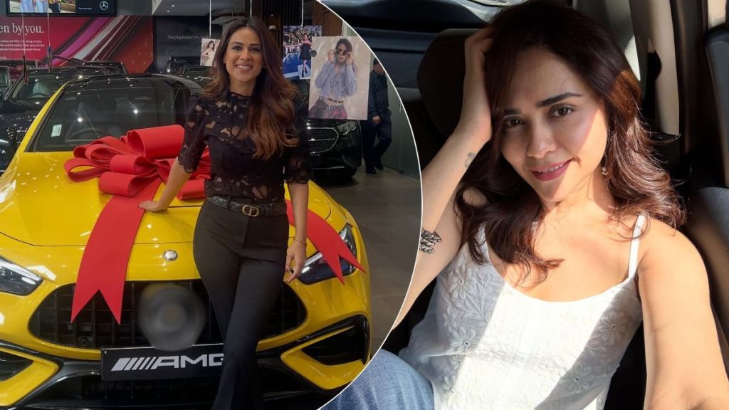 nia sharma celebrates buys new luxury mercedes car worth 1.35 rs crore share photos amruta khanvilkar comment