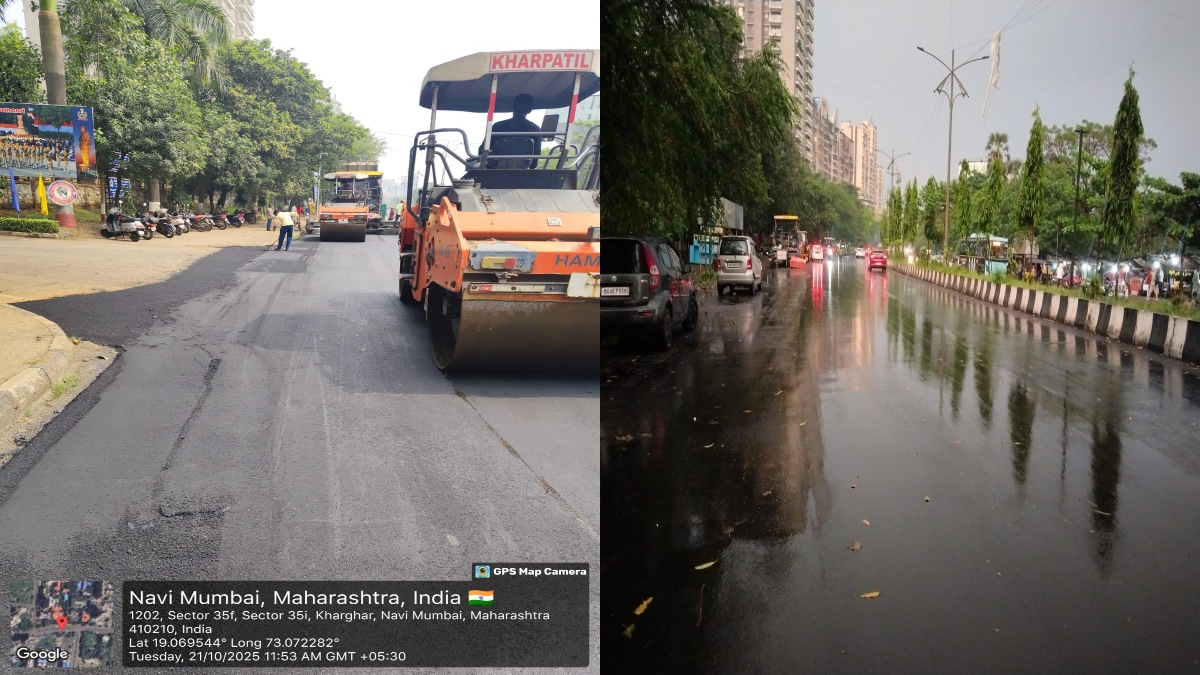 panvel road repairs washed by rain again poor quality resurfacing exposed contractor Commissioner