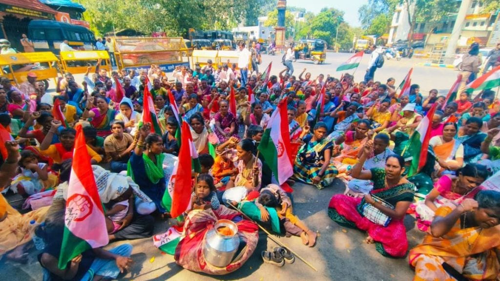 thane tribal families eviction protest against municipal corporation rehabilitation demand v