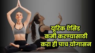 Woman practicing yoga to reduce uric acid at home