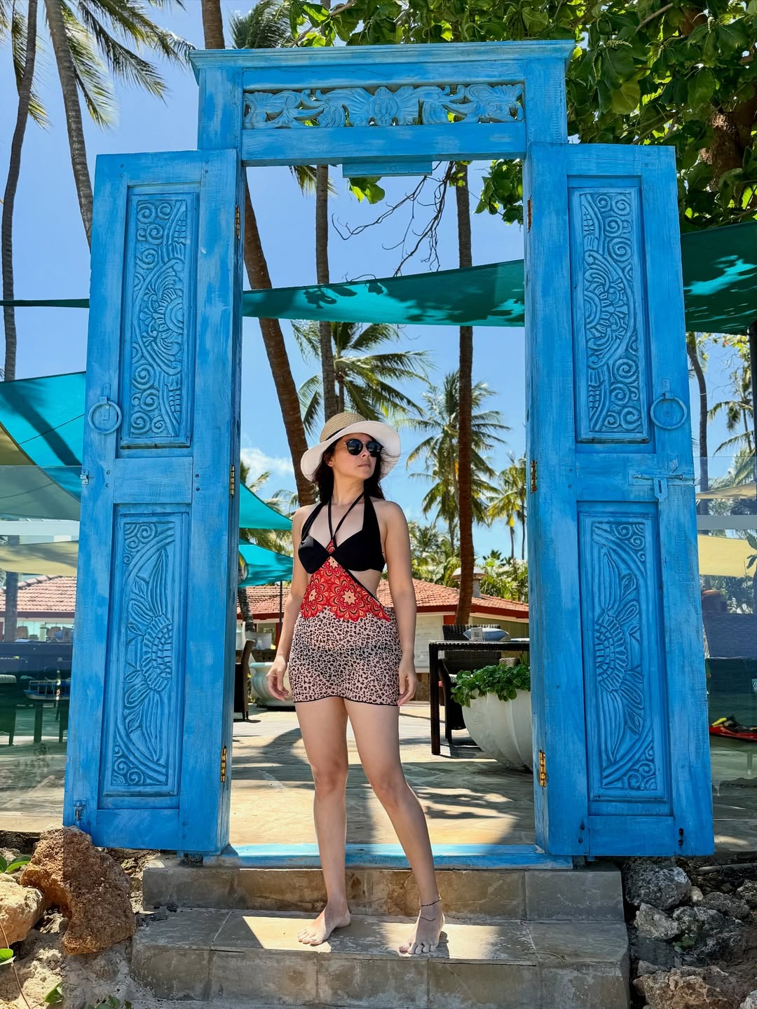 Sonalee Kulkarni in stylish bikini look on Mombasa beach