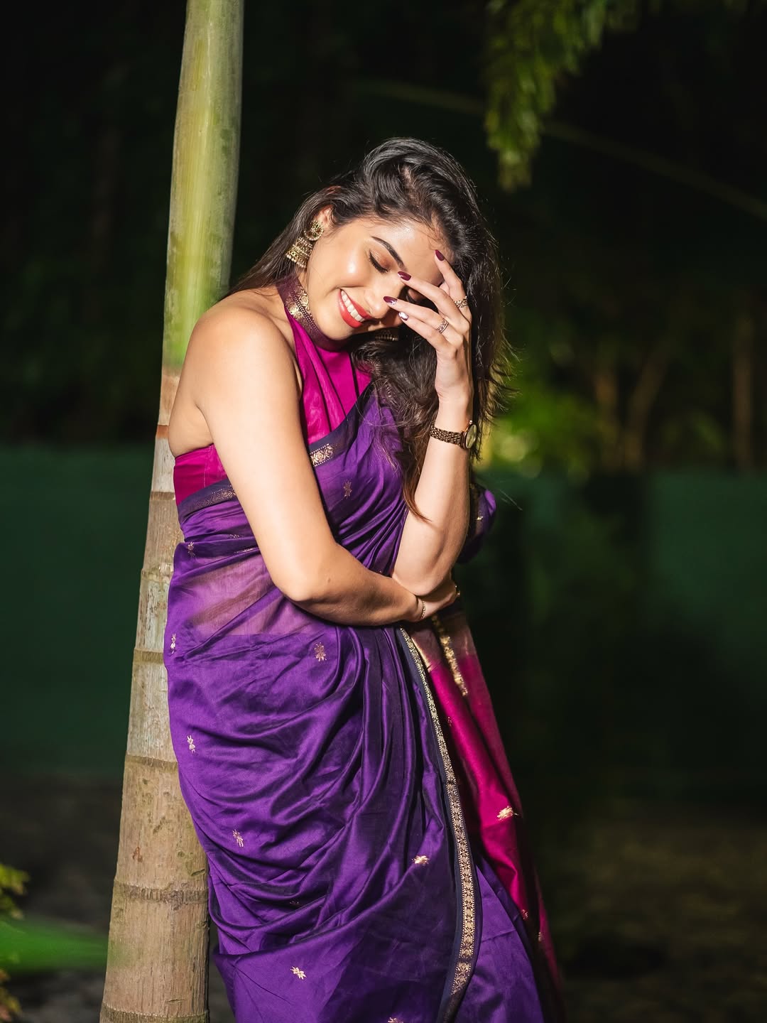 Jahnavi Killekar purple saree look