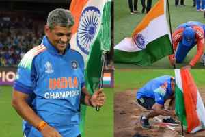 India Coach Amol Muzumdar Recreates Rohit Sharma Iconic Flag Celebration After India Womens World Cup win