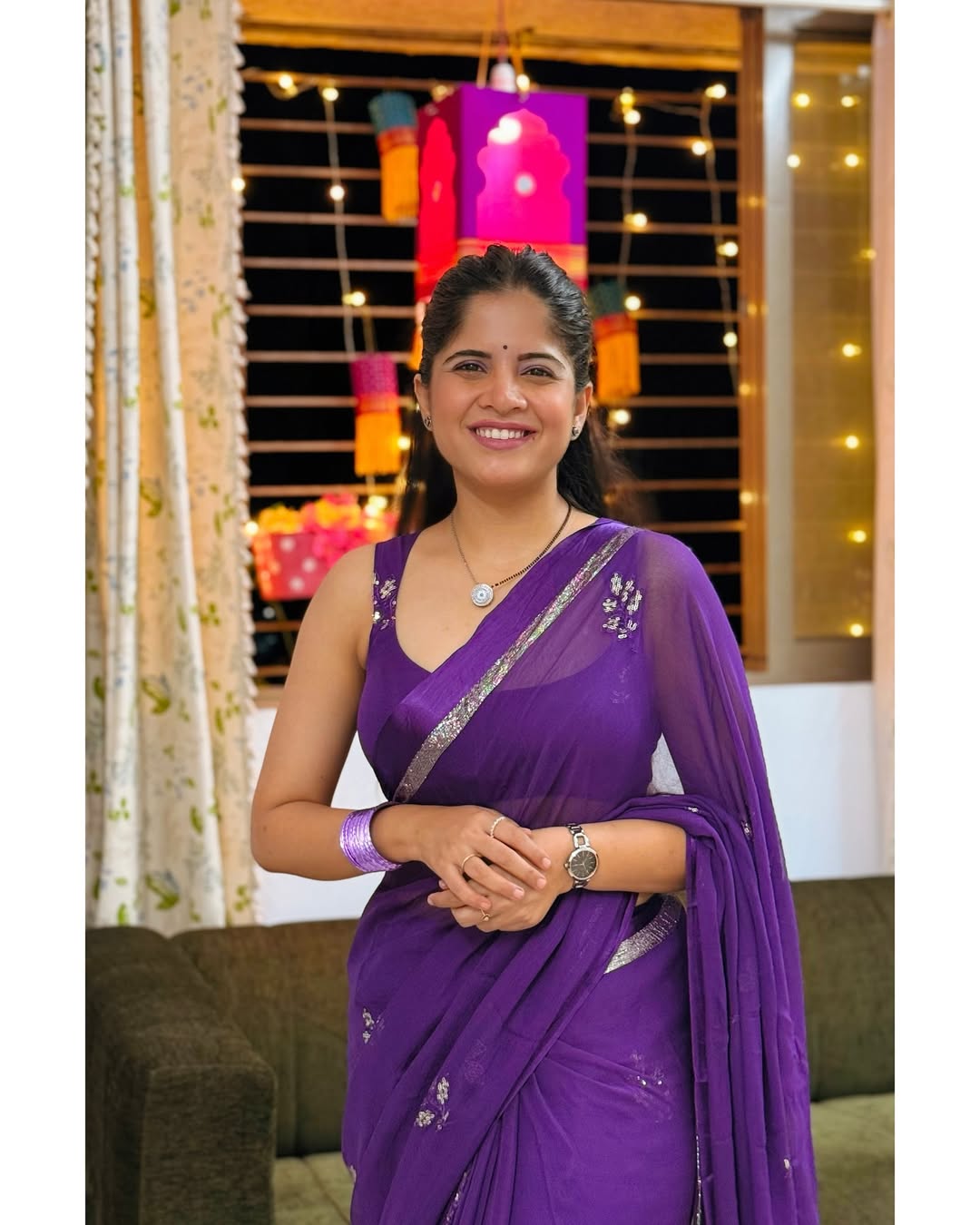 Amruta Deshmukh Purple Saree Look