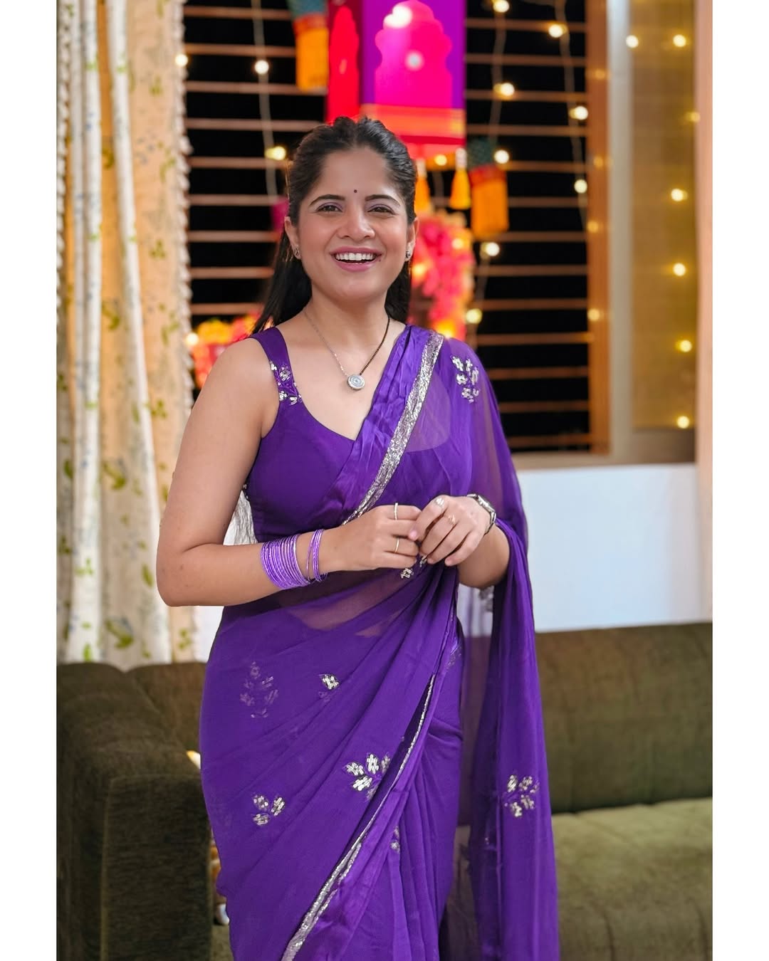 Amruta Deshmukh Purple Saree Look
