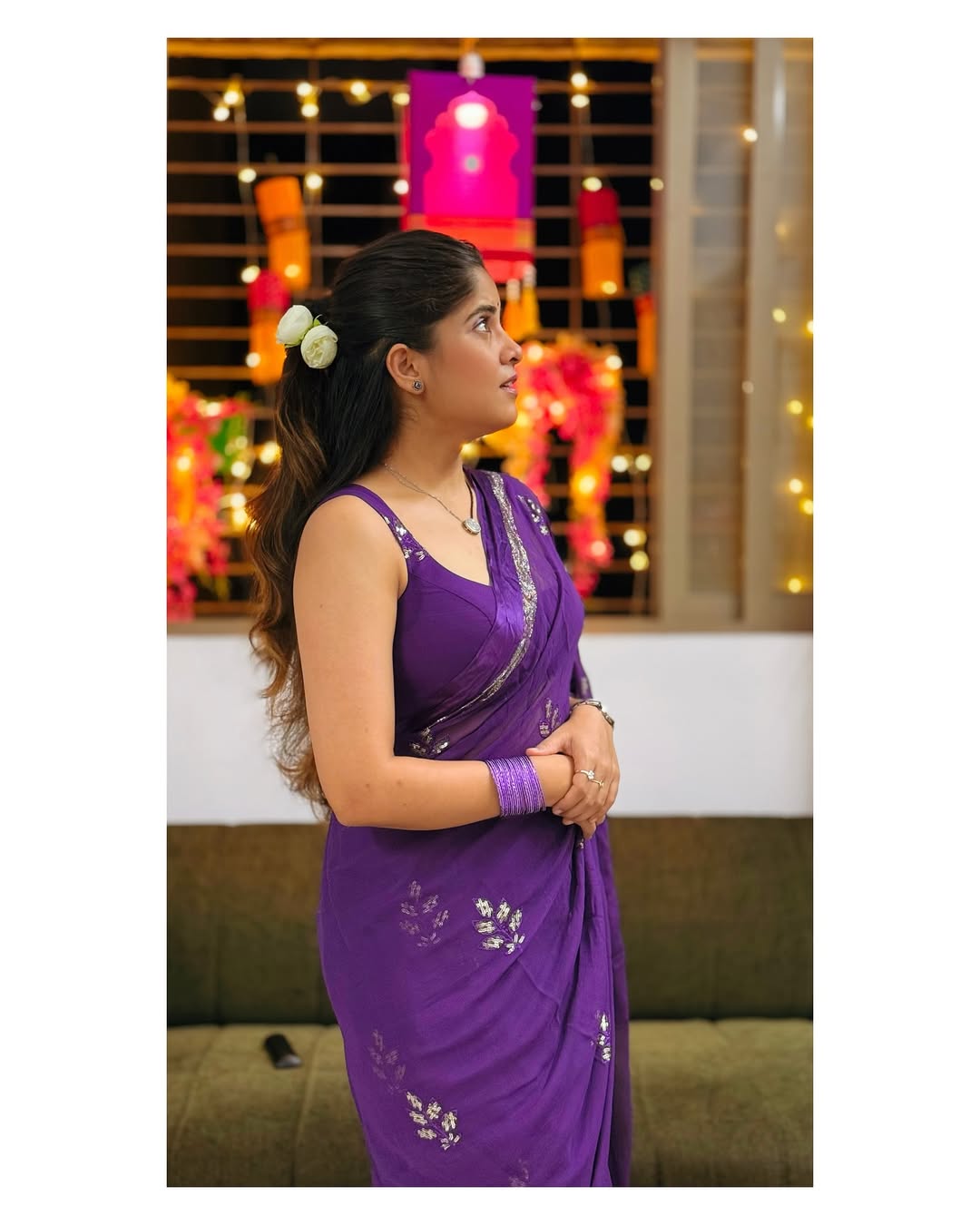 Amruta Deshmukh Purple Saree Look