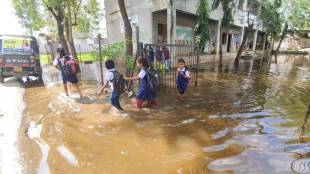 Students face problems water logging school premises Dhule city