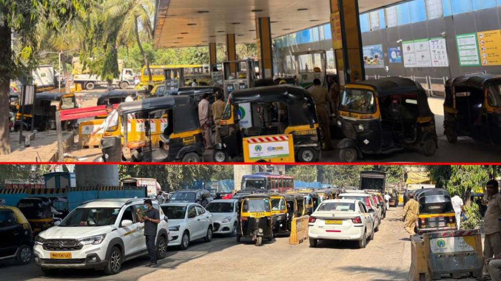 Long queues of vehicles at pumps in Mumbai due to CNG shutdown Long queues of vehicles at pumps in Mumbai due to CNG shutdown