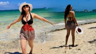 Sonalee Kulkarni in stylish bikini look on Mombasa beach