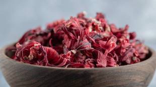 Hibiscus-infused almond oil for strong and shiny hair