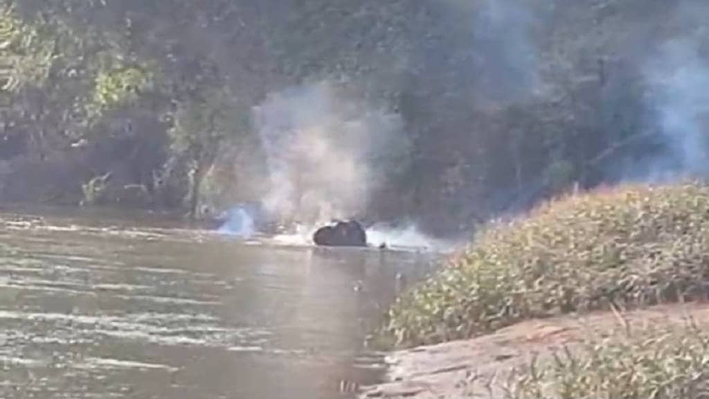 10 to 12 year old Omkar elephant in sawantwadi was thrown bomb while swimming in terekhol tulsan riverbed