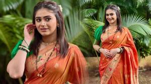 Photos : ‘नारिंगी झरीदार साडी, हिरवा ब्लाऊज…’ ऐश्वर्या शेटेच्या पारंपरिक लूकने वेधले लक्ष