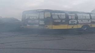 school bus suddenly caught fire on mumbra bypass
