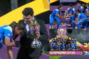 Harmanpreet Kaur Touches Jay Shah Feet Before Collecting World Cup Trophy Jemimah Rodrigues Selfie