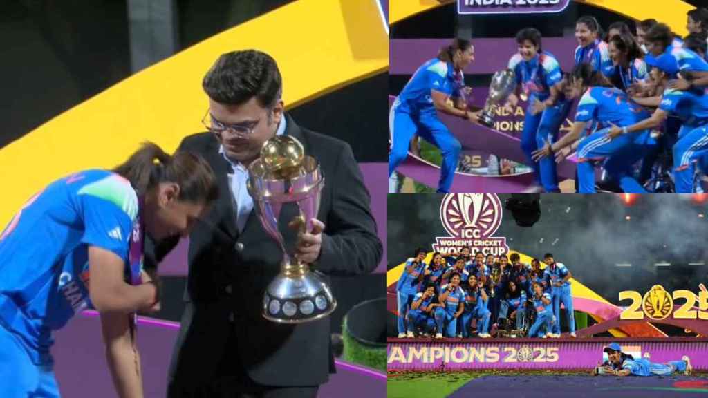 Harmanpreet Kaur Touches Jay Shah Feet Before Collecting World Cup Trophy Jemimah Rodrigues Selfie