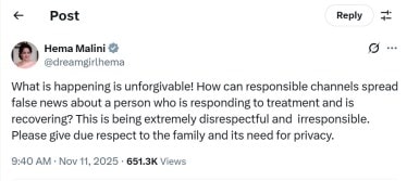 hema malini angry on dharmendra fake death news