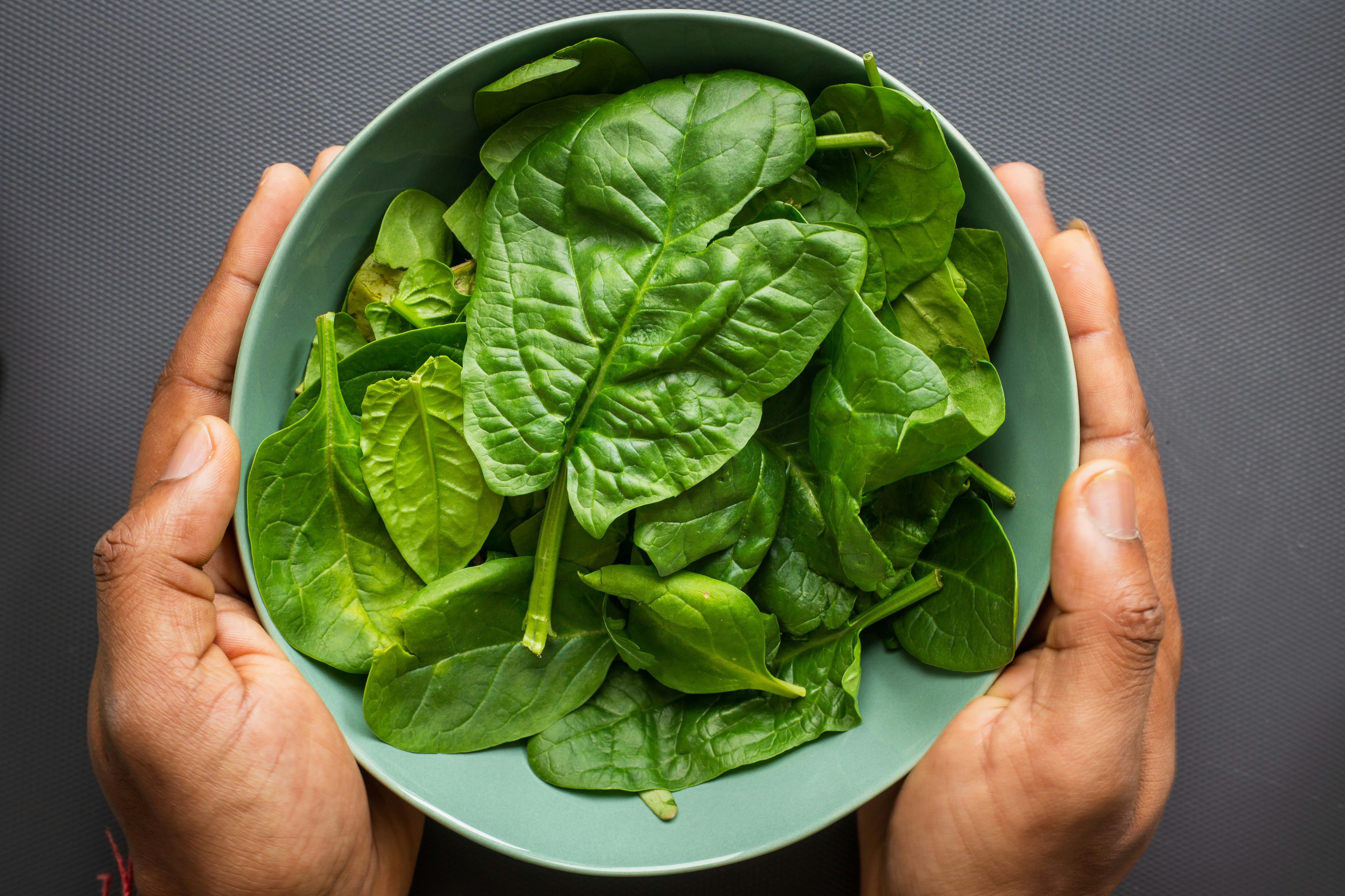 Fresh green spinach leaves that improve gut health naturally