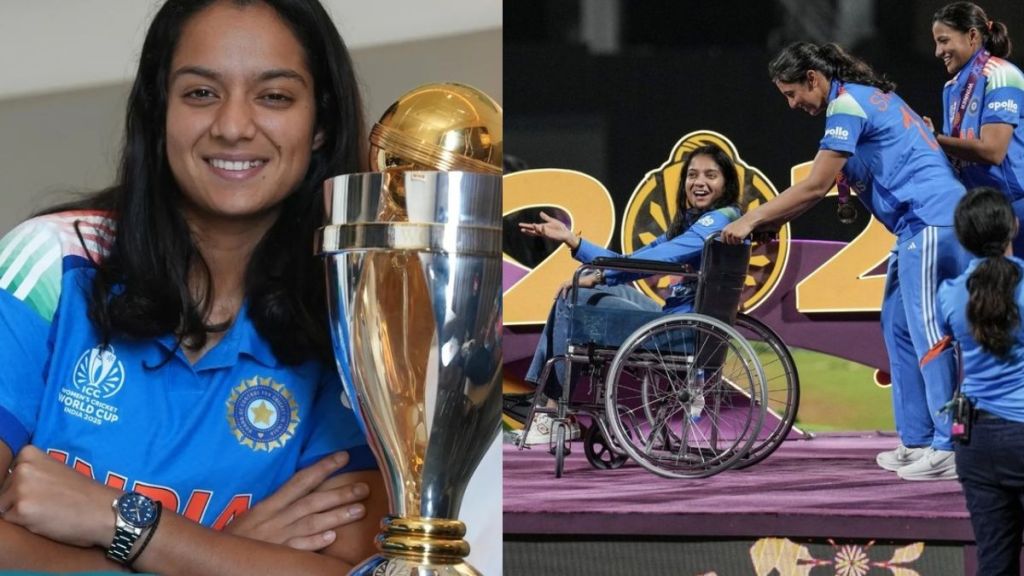 pratika rawal with world cup trophy