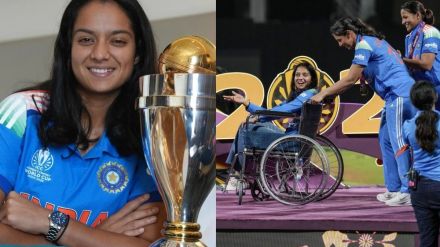 pratika rawal with world cup trophy pratika rawal with world cup trophy