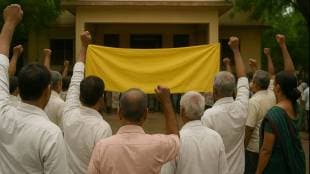 Farmers staged a sit-in protest in front of the Land Records Office on Monday