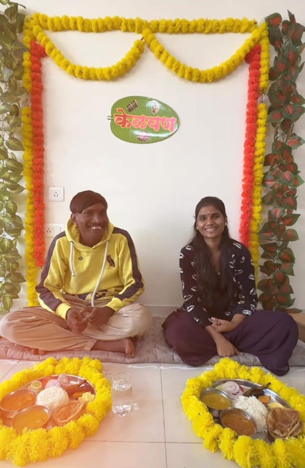 suraj chavan wife first photo her name is sanjana celebrates first kelvan at kokan hearted girl house