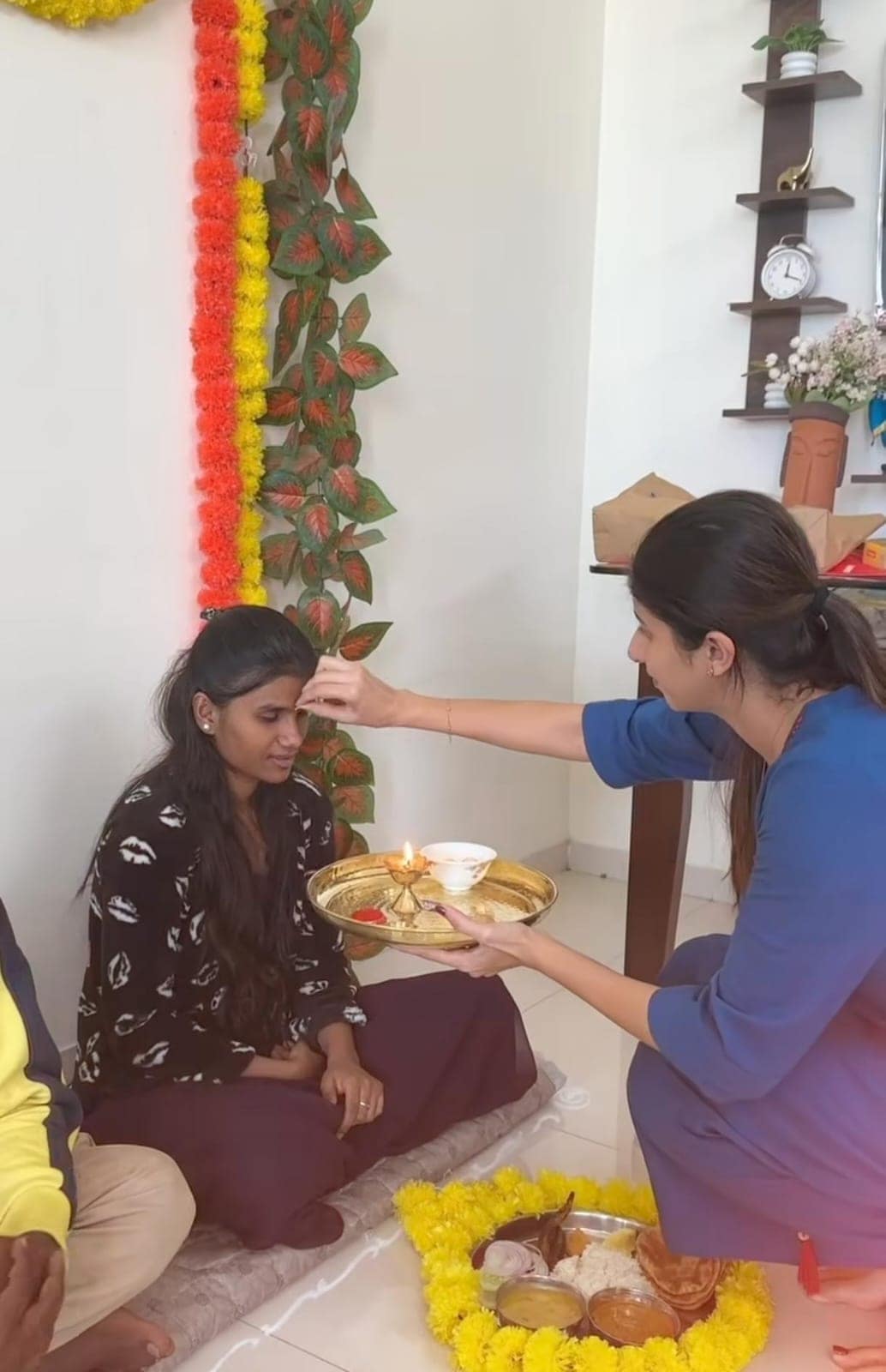 suraj chavan wife first photo her name is sanjana celebrates first kelvan at kokan hearted girl house