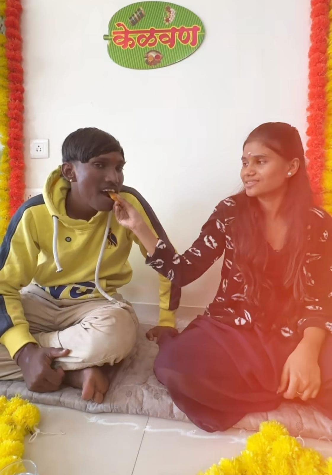 suraj chavan wife first photo her name is sanjana celebrates first kelvan at kokan hearted girl house