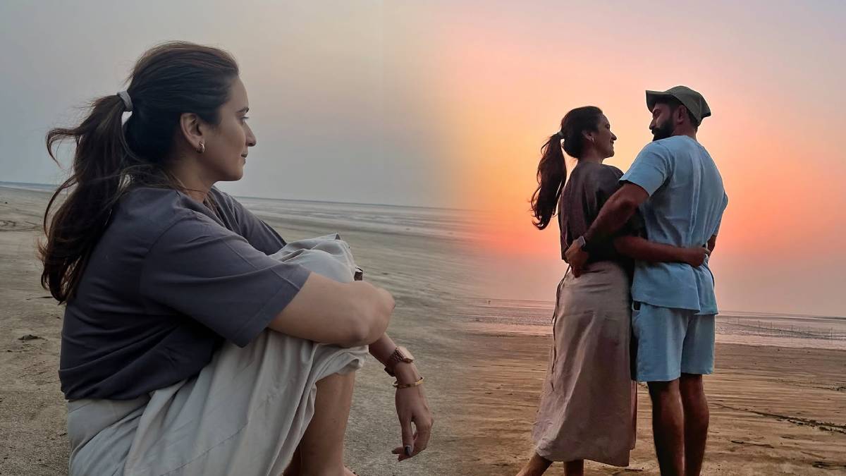 Shivani Surve Ajinkya Nanaware beach romantic sunset look