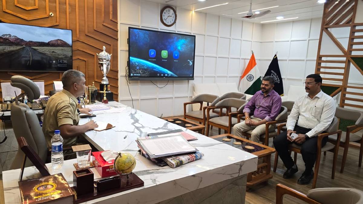 District Police Superintendent Nitin Bagate holding a meeting with company officials