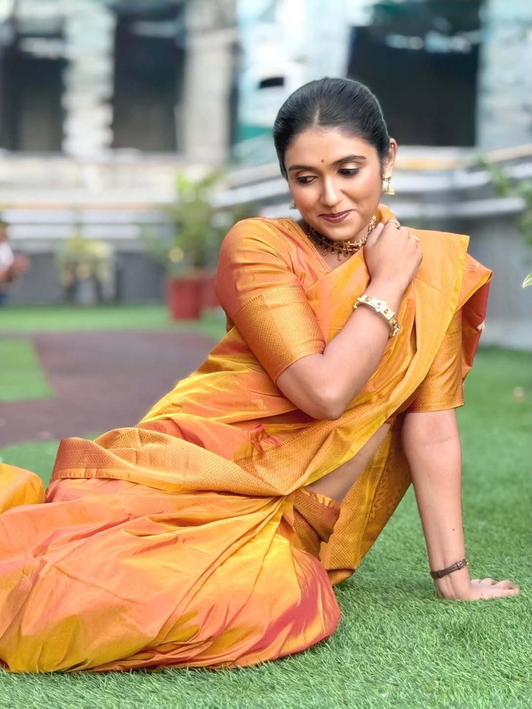 Rinku Rajguru Orange Saree Look