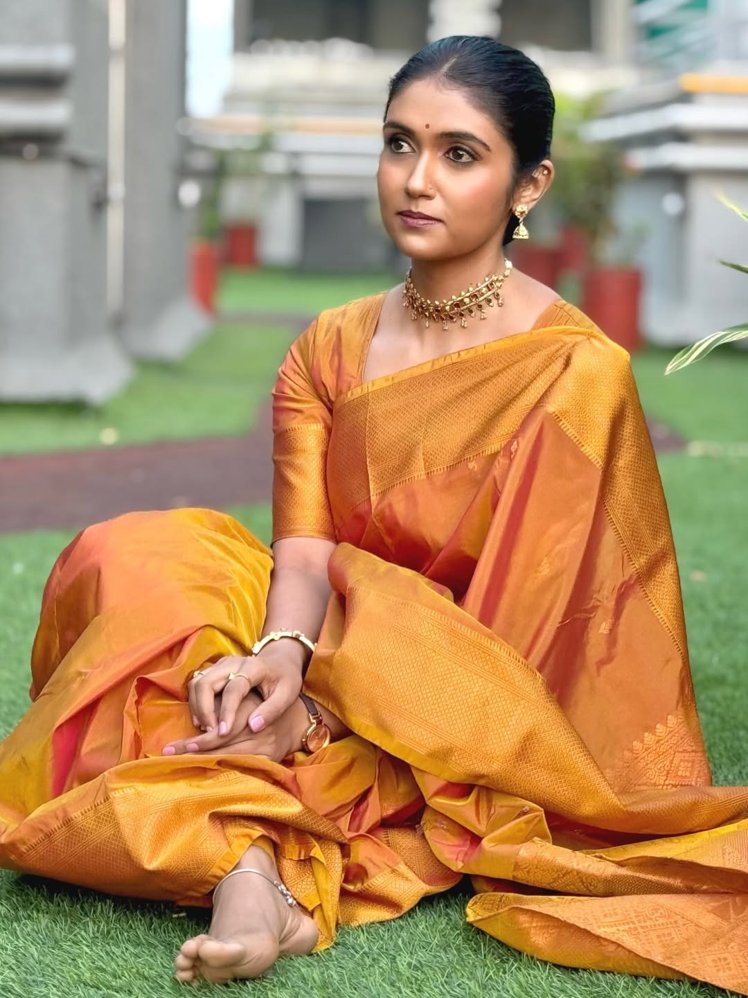 Rinku Rajguru Orange Saree Look