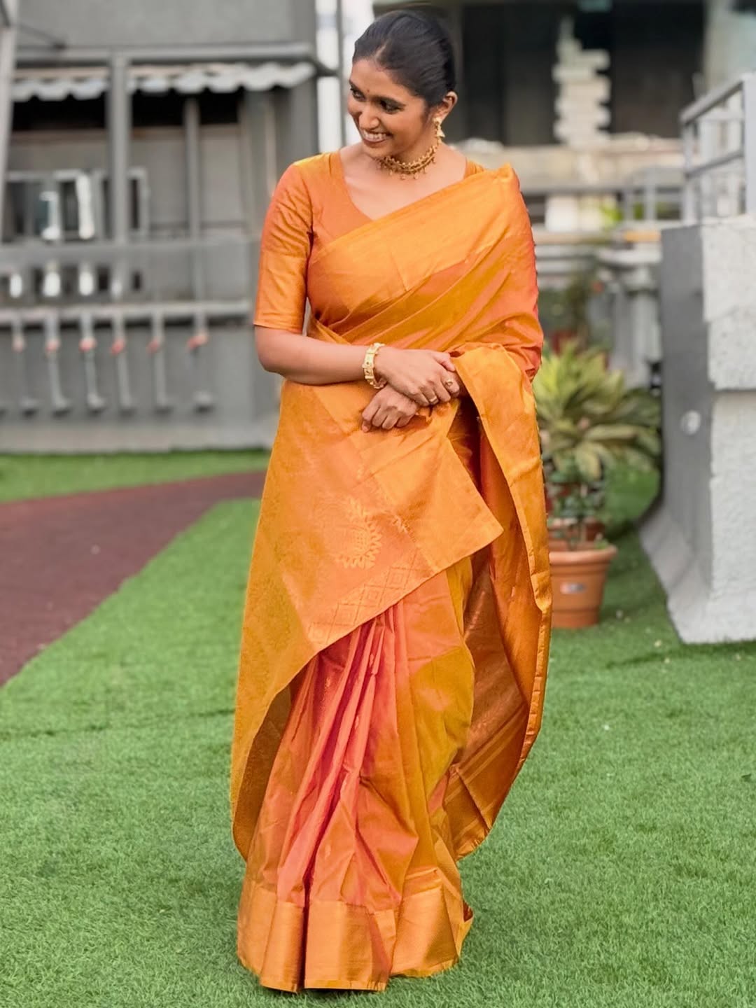 Rinku Rajguru Orange Saree Look