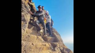 MP Omraje Nimbalkar hoisted the saffron flag while making a difficult climb to the Salher Fort in Nashik
