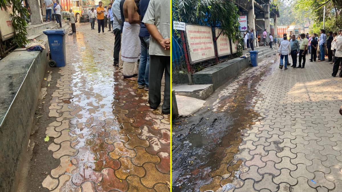 Sewage flowing from the toilet at the Shiv Mandir crematorium in Dombivli