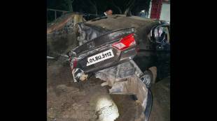 The driver lost control and the car crashed into a tree near the road