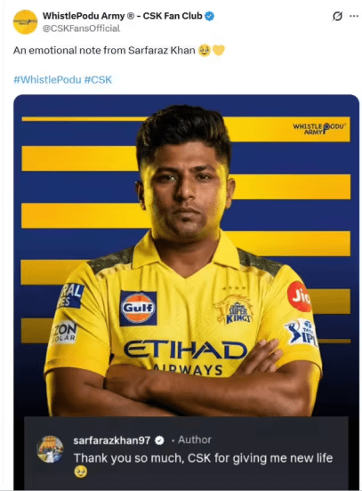 Sarfaraz khan reaction on CSK Pick in IPL Auction 2026
