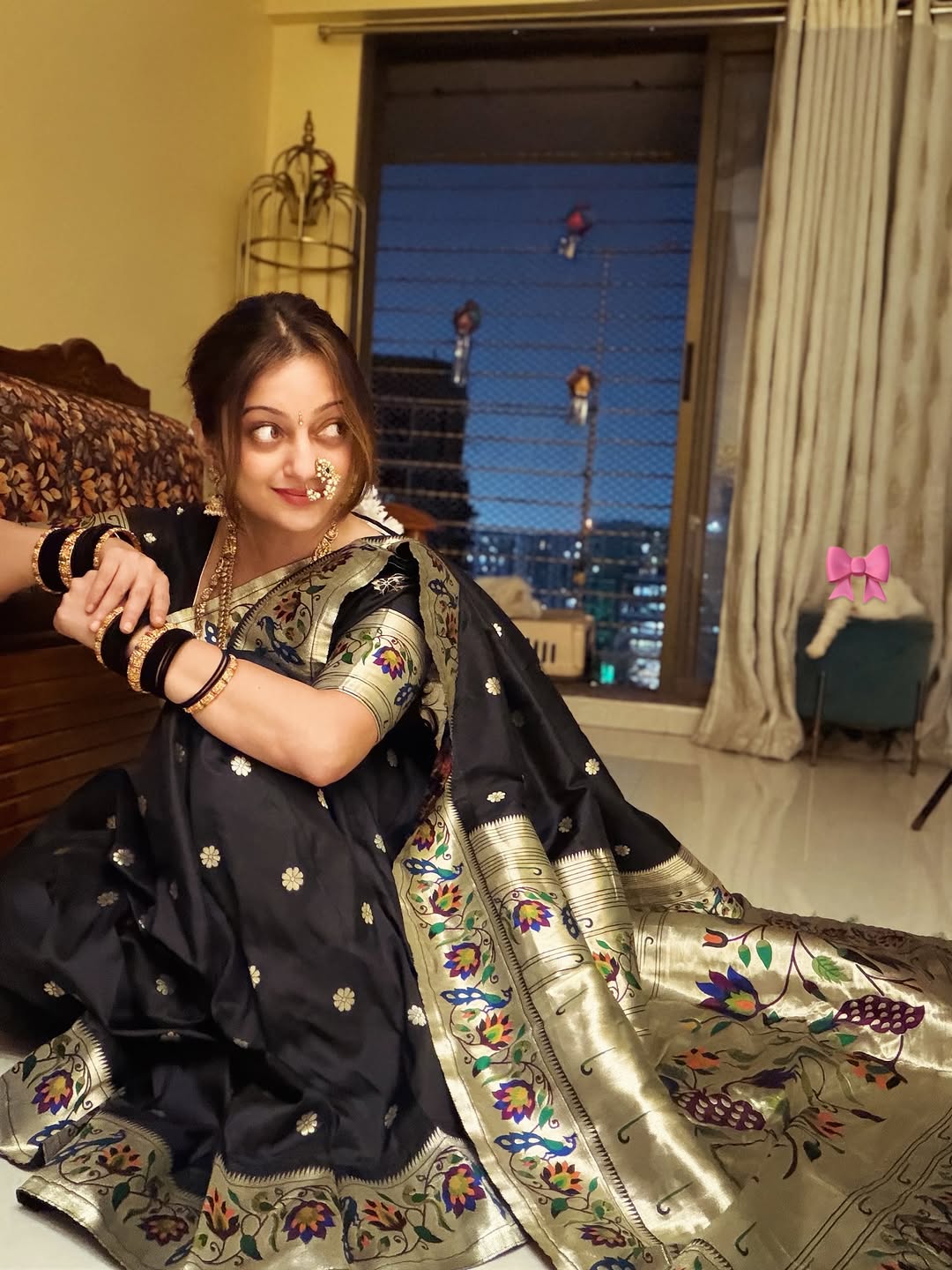 Mansi Naik black Paithani saree makar sankranti look