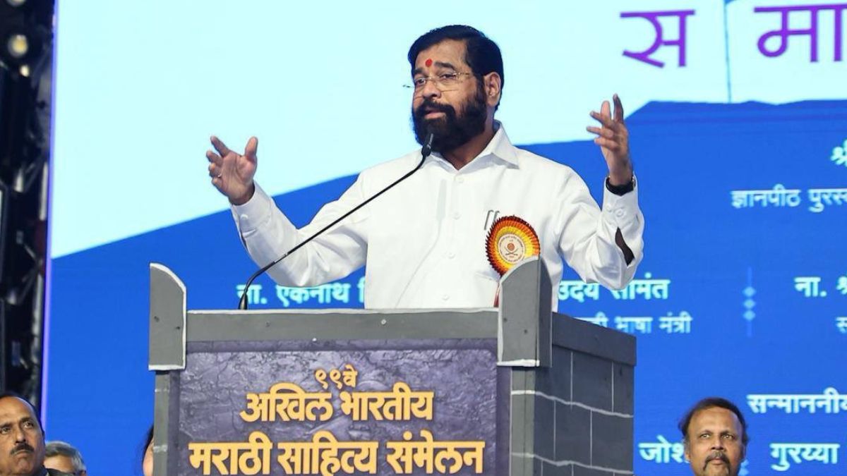 Eknath Shinde on Marathi language Hindi imposition  Sahitya Sammelan Satara