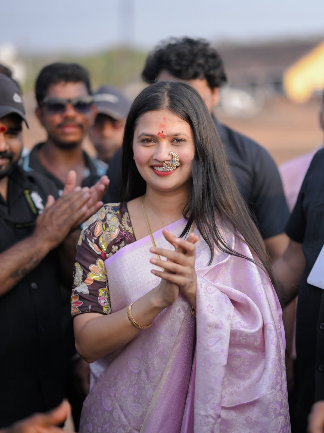 Gautami Patil Pink Saree Nath Look