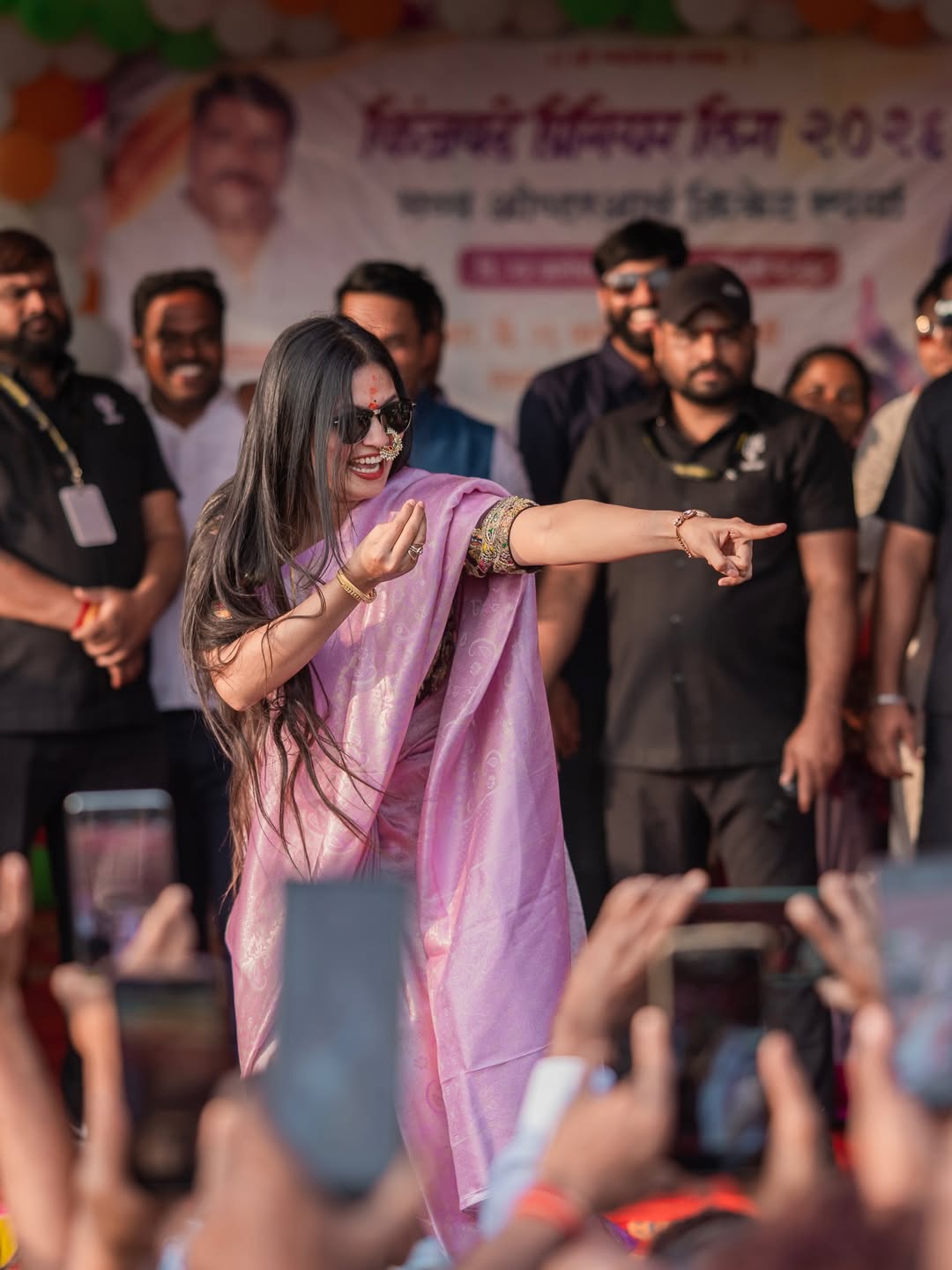 Gautami Patil Pink Saree Nath Look