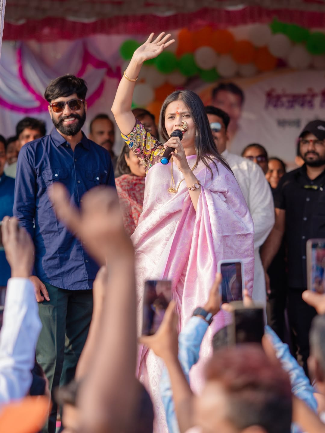 Gautami Patil Pink Saree Nath Look