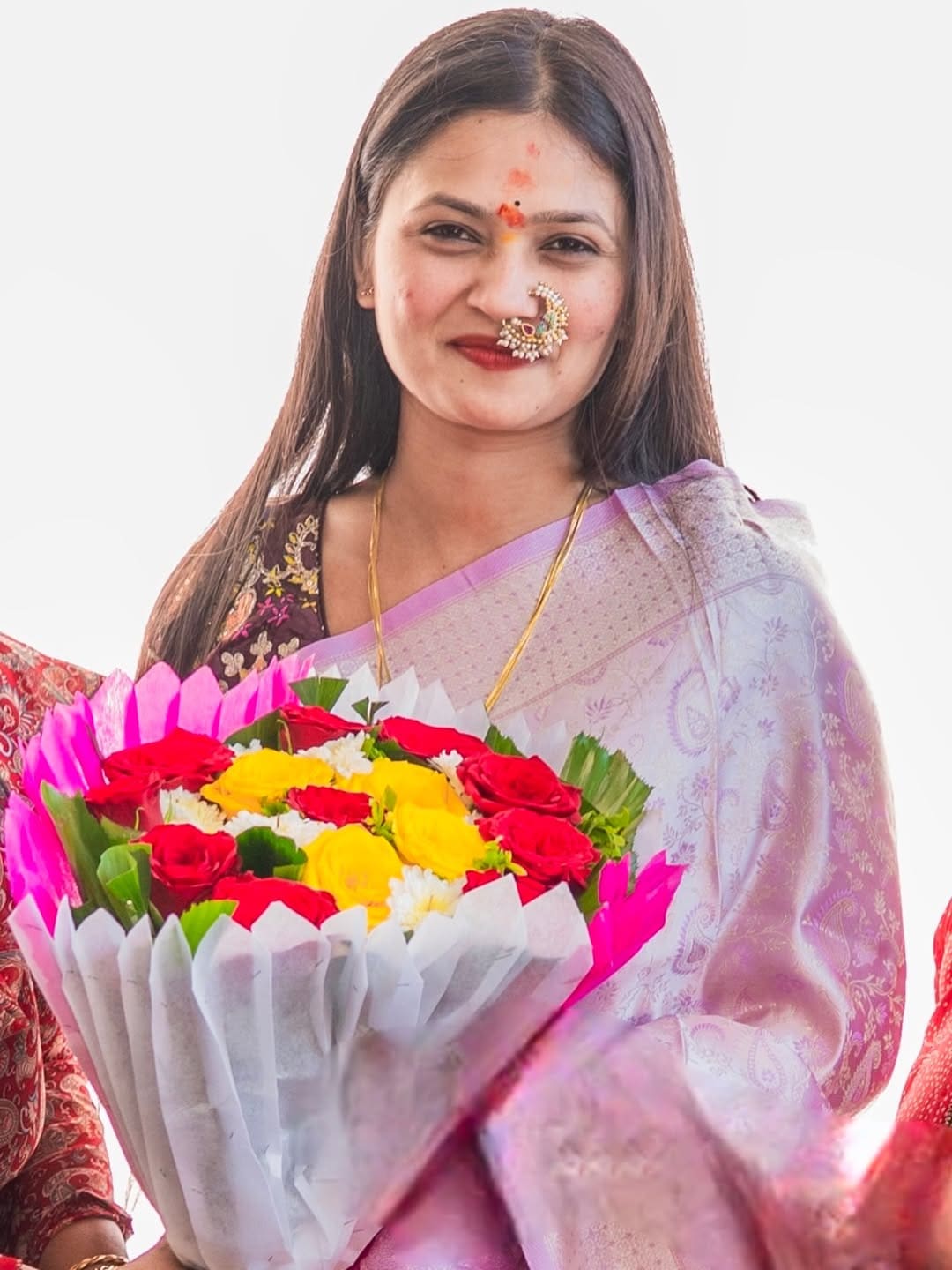 Gautami Patil Pink Saree Nath Look