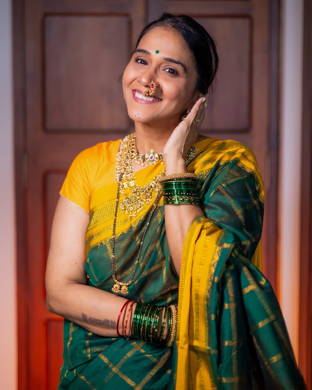 Manjiri Oak Son Engagement Saree Look