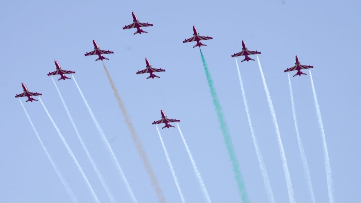Indian Air Force Suryakiran team tricolor display over Gangapur Dam Ozar Nashik