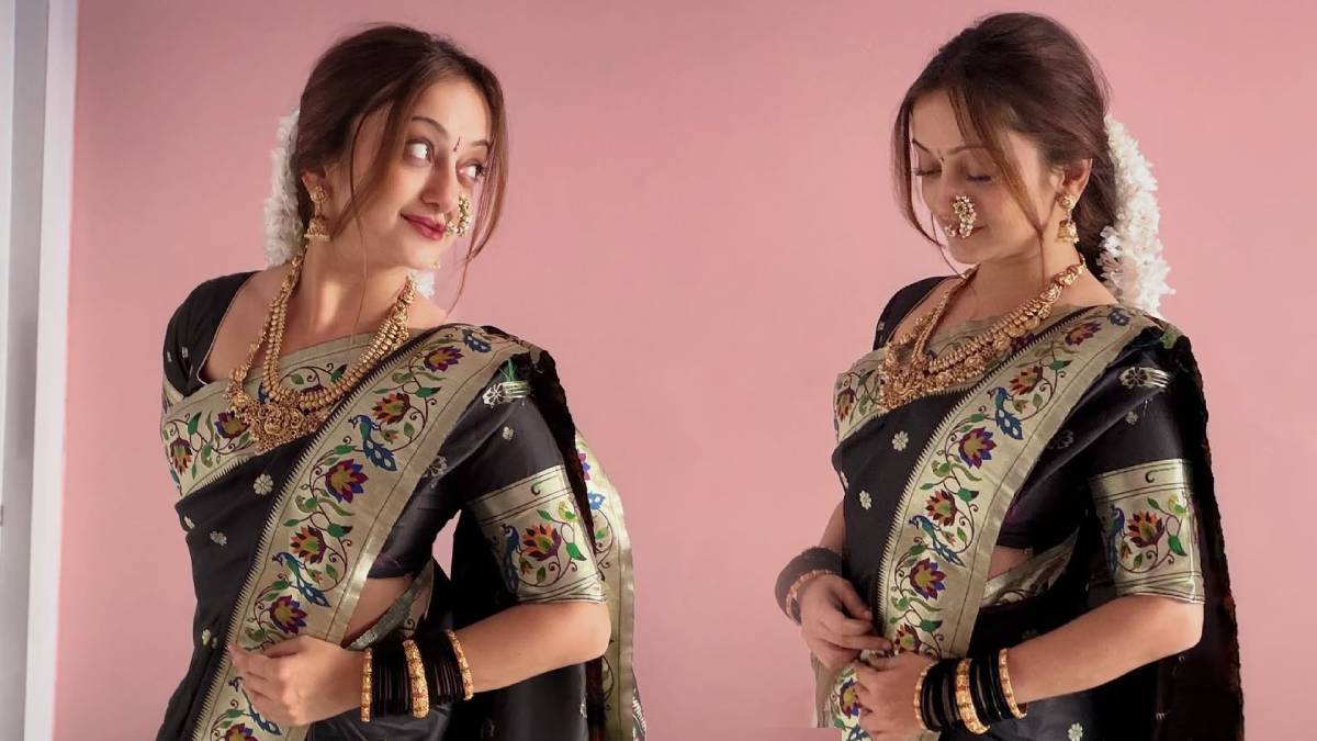 http://Mansi%20Naik%20black%20Paithani%20saree%20makar%20sankranti%20look